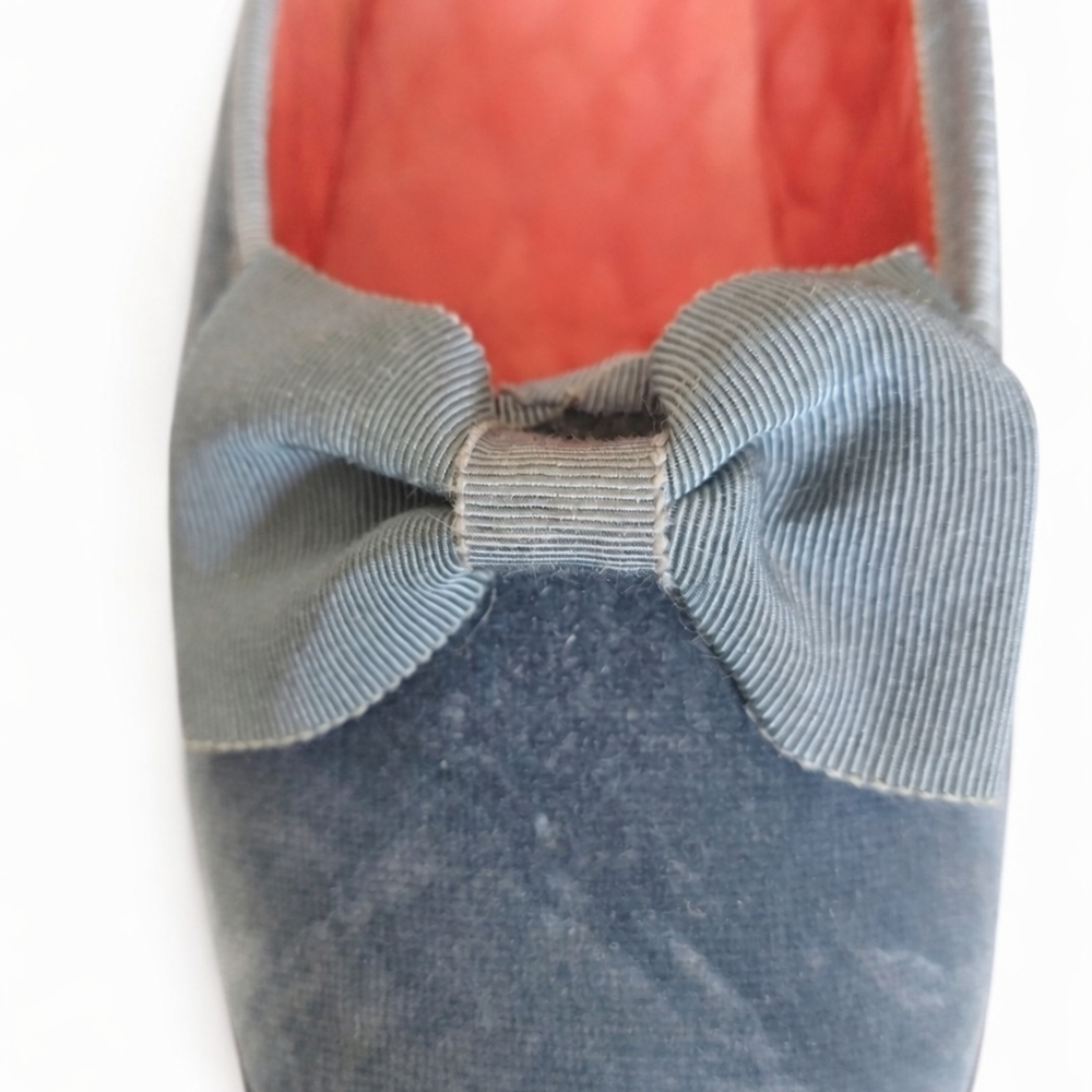 Rare Vintage Dunhams of Maine Blue Velvet Smoking Slippers Grosgrain Bow Size 11 - Picture 6 of 16